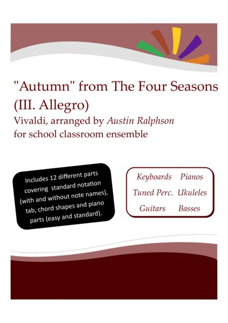 Autumn From The Four Seasons Iii Allegro With Backing Track Western Classical Music Classroom Ensemble Keyboards Ukuleles Guitars Basses Tuned Percuss Sheet Music