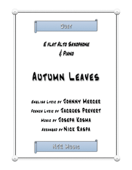 Free Sheet Music Autumn Leaves Alto Sax Piano Intermediate