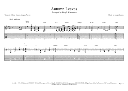 Autumn Leaves Jazz Guitar Chord Solo Sheet Music