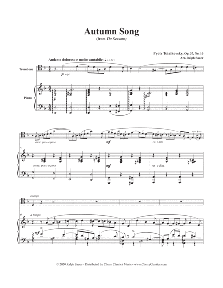 Autumn Song From The Seasons For Trombone And Piano Sheet Music