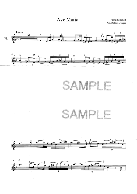 Ave Maria Arranged By Rafael Dengra Violin Part Sheet Music