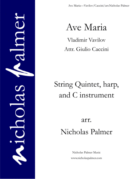 Ave Maria Attr Caccini For Strings Harp And Solo Instrument Or Voice Sheet Music