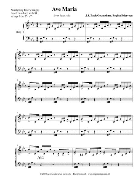 Free Sheet Music Ave Maria Bach Gounod Lever Harp Solo