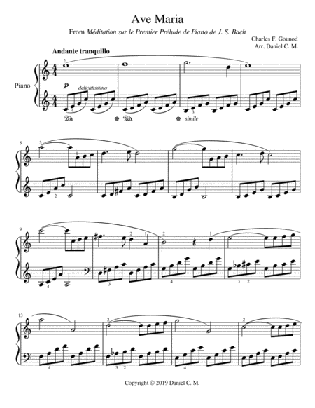 Free Sheet Music Ave Maria By Bach And Gounod For Piano Easy