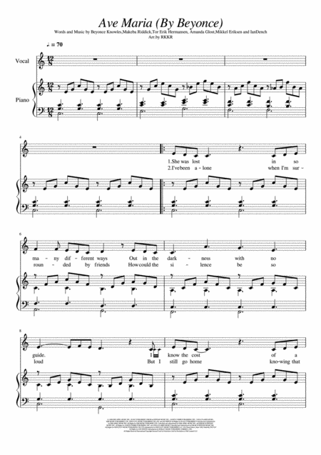 Free Sheet Music Ave Maria By Beyonce