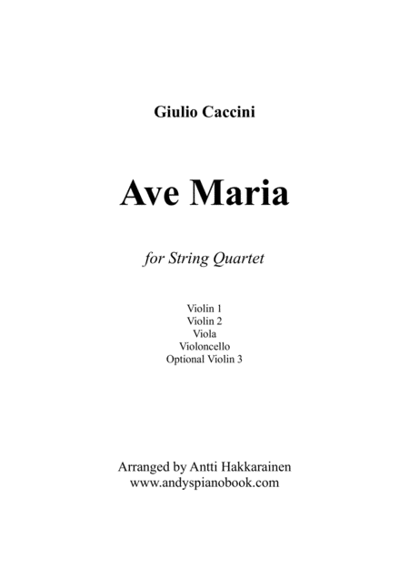 Ave Maria By G Caccini String Quartet Sheet Music