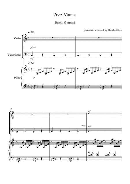 Free Sheet Music Ave Maria By Js Bach Charles Gounod Trio For Violin Cello And Piano