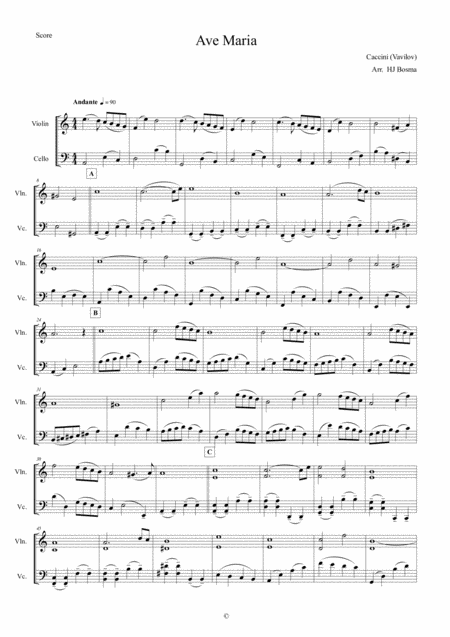 Free Sheet Music Ave Maria Caccini For Violin And Cello
