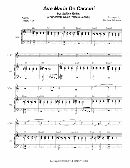 Ave Maria De Caccini For Bb Trumpet Solo And Piano Sheet Music