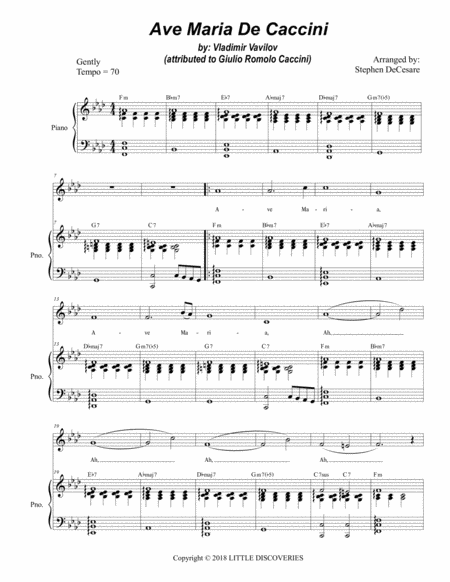 Ave Maria De Caccini For Vocal High Solo Sheet Music