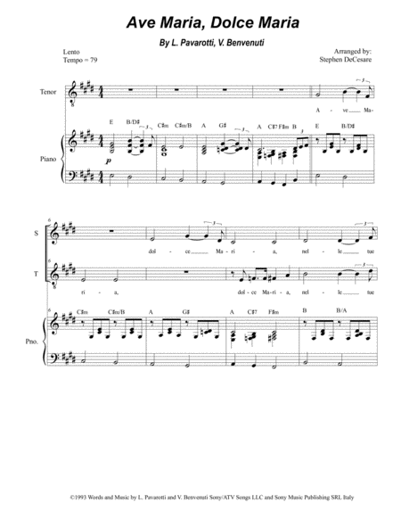 Ave Maria Dolce Maria Duet For Soprano And Tenor Solo Sheet Music