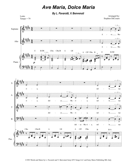 Ave Maria Dolce Maria For Satb Sheet Music