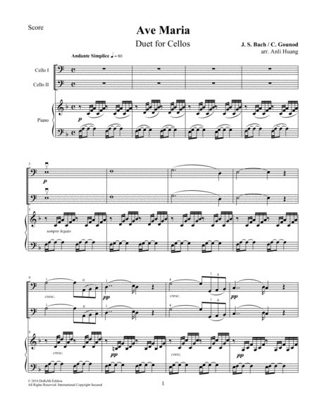 Free Sheet Music Ave Maria Duet For Cellos Piano Score