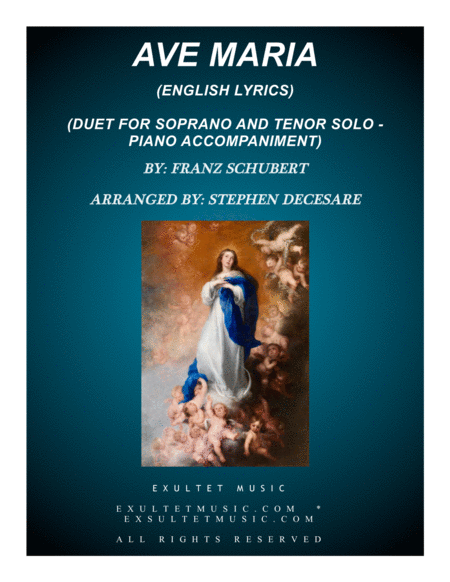 Ave Maria Duet For Soprano Tenor Solo English Lyrics High Key Piano Accompaniment Sheet Music