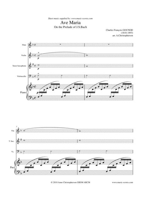 Free Sheet Music Ave Maria Flute Violin Tenor Saxophone Cello And Piano Fma
