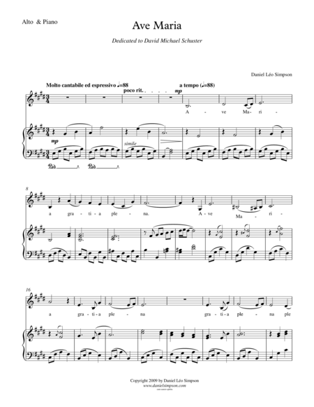 Ave Maria For Alto Voice And Piano Sheet Music