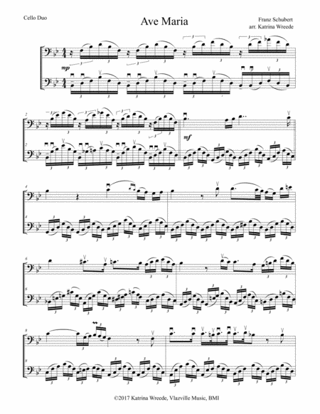 Ave Maria For Cello Duo Sheet Music