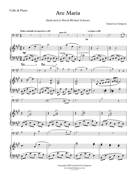 Ave Maria For Cello Piano Sheet Music