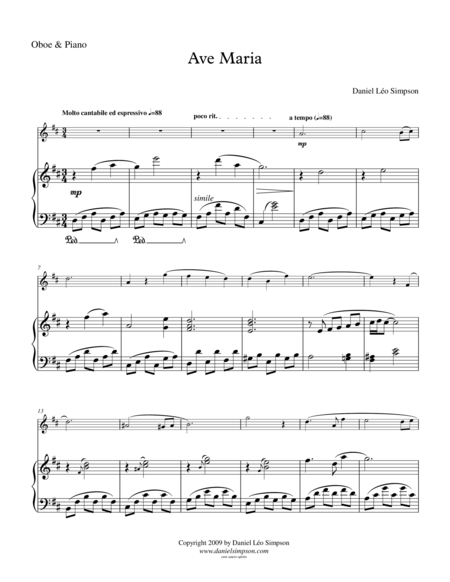 Ave Maria For Oboe Piano Sheet Music