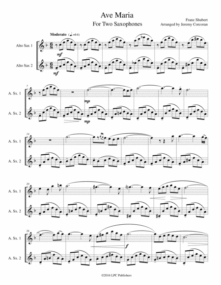 Ave Maria For Two Saxophones Sheet Music