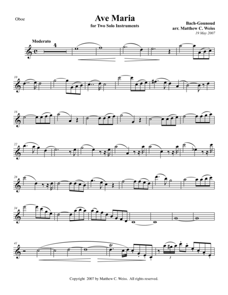 Free Sheet Music Ave Maria For Two Solo Instruments Oboe