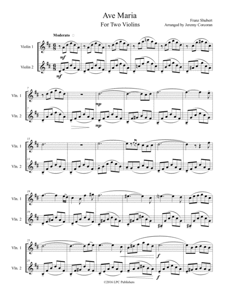 Ave Maria For Two Violins Sheet Music