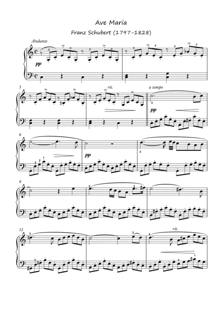 Ave Maria Franz Schubert For Easy Piano Sheet Music