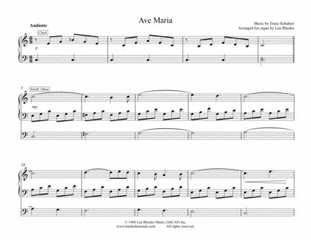 Ave Maria Franz Schubert For Organ Solo Sheet Music