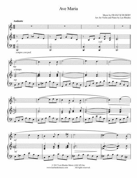 Ave Maria Franz Schubert For Violin And Piano Sheet Music