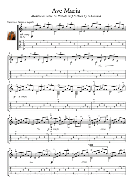 Free Sheet Music Ave Maria Guitar Solo Bach Gounod
