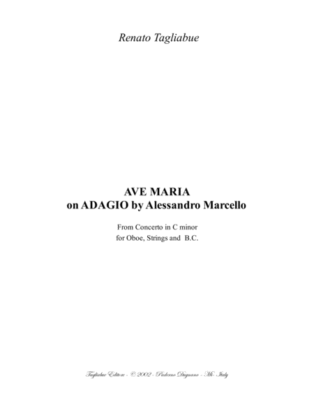 Ave Maria On Adagio By Alessandro Marcello For Soprano Alto And Piano Organ Sheet Music