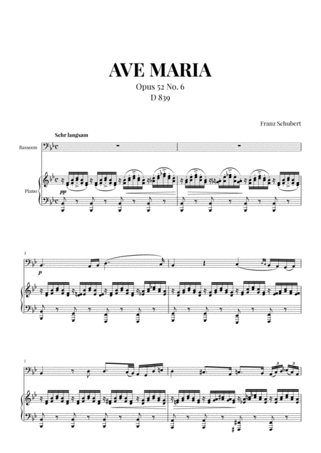 Free Sheet Music Ave Maria Schubert For Bassoon And Piano
