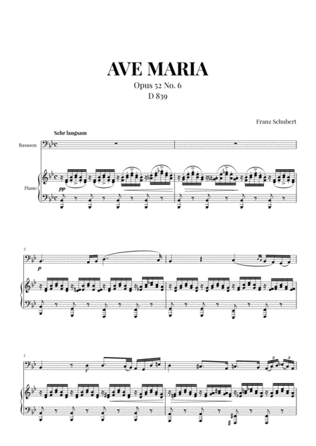 Ave Maria Schubert For Bassoon And Piano Sheet Music