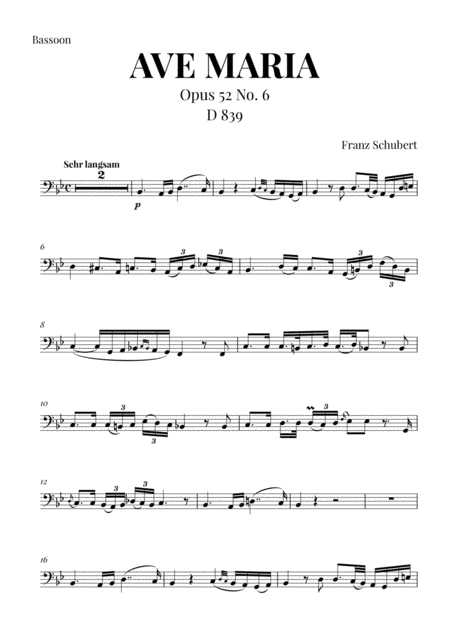 Free Sheet Music Ave Maria Schubert For Bassoon