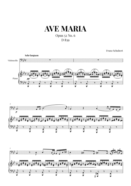 Ave Maria Schubert For Cello And Piano Sheet Music