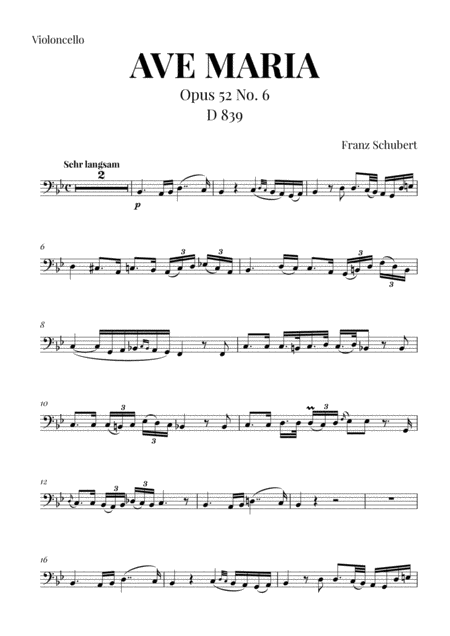 Ave Maria Schubert For Cello Sheet Music