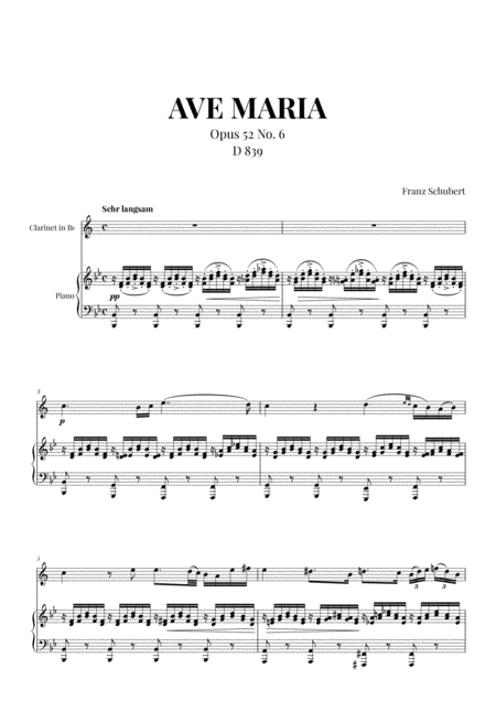 Ave Maria Schubert For Clarinet And Piano Sheet Music