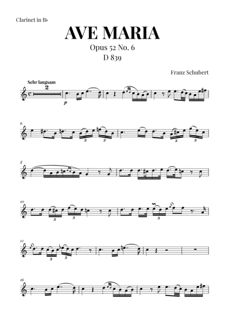 Ave Maria Schubert For Clarinet In Bb Sheet Music