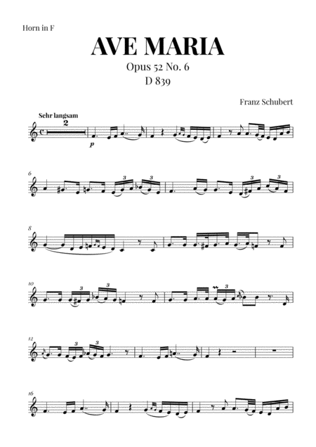 Free Sheet Music Ave Maria Schubert For French Horn