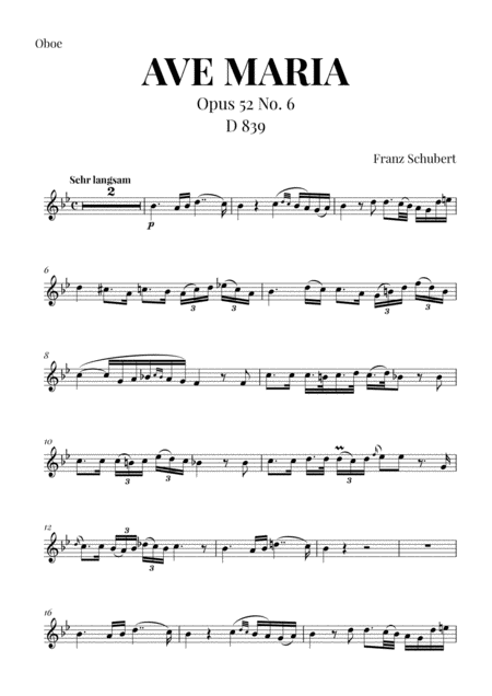 Ave Maria Schubert For Oboe Sheet Music