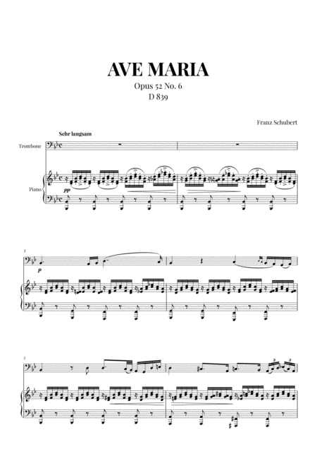 Free Sheet Music Ave Maria Schubert For Trombone And Piano