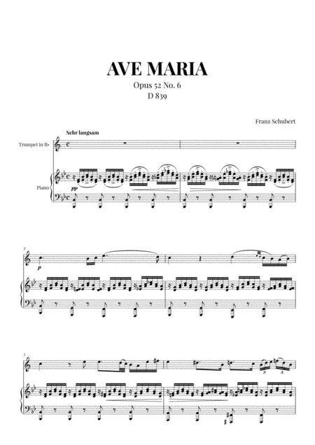 Free Sheet Music Ave Maria Schubert For Trumpet In Bb And Piano