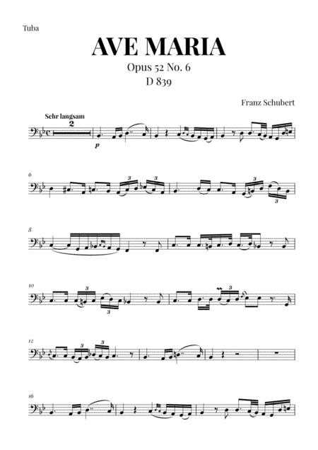 Ave Maria Schubert For Tuba Sheet Music