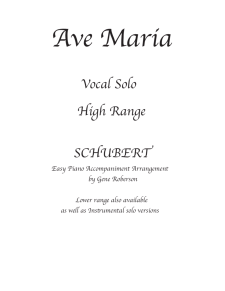 Ave Maria Schubert Vocal Solo High Voice Sheet Music