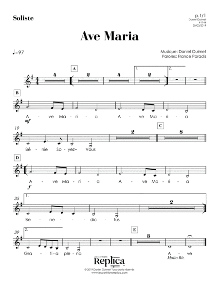 Free Sheet Music Ave Maria Soliste Part