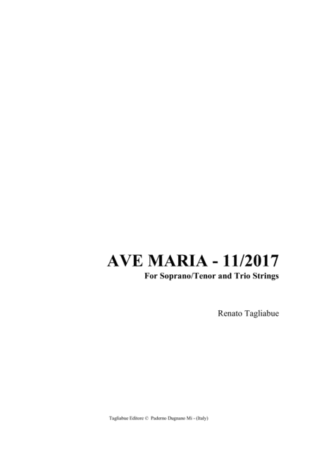 Free Sheet Music Ave Maria Tagliabue 11 2017 For Soprano Tenor And Trio Strings