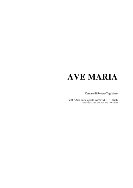 Ave Maria Tagliabue Canon On Air On G String Arr For Sopr Solo Alto Solo Female Voices Choir And Organ Piano Sheet Music