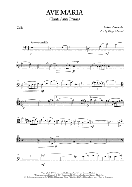 Free Sheet Music Ave Maria Tanti Anni Prima For Cello And Piano