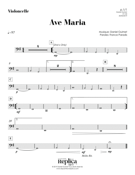 Ave Maria Violoncelle Part Sheet Music