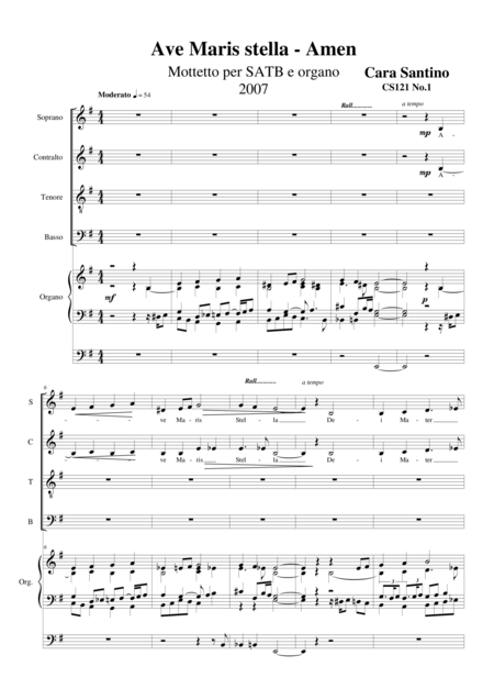 Free Sheet Music Ave Maris Stella Amen Motet For Choir Satb And Organ